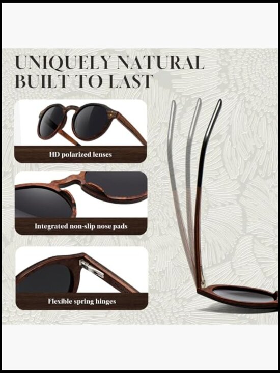 Classic Round Polarized Wooden Sunglasses UV400 main image 4